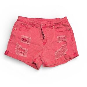 Pink Distressed Jean Shorts